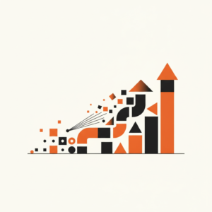Ilustração geométrica abstrata representando a geração de demanda B2B com fluxo de dados.
