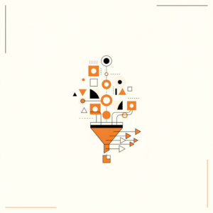 Ilustração abstrata representando a geração de leads para indústria com gráficos e dados.