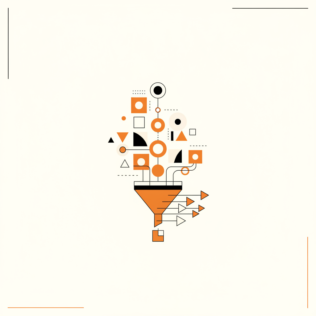 Ilustração abstrata representando a geração de leads para indústria com gráficos e dados.