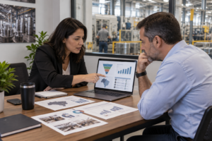 Equipe planejando marketing baseado em contas para empresas médias