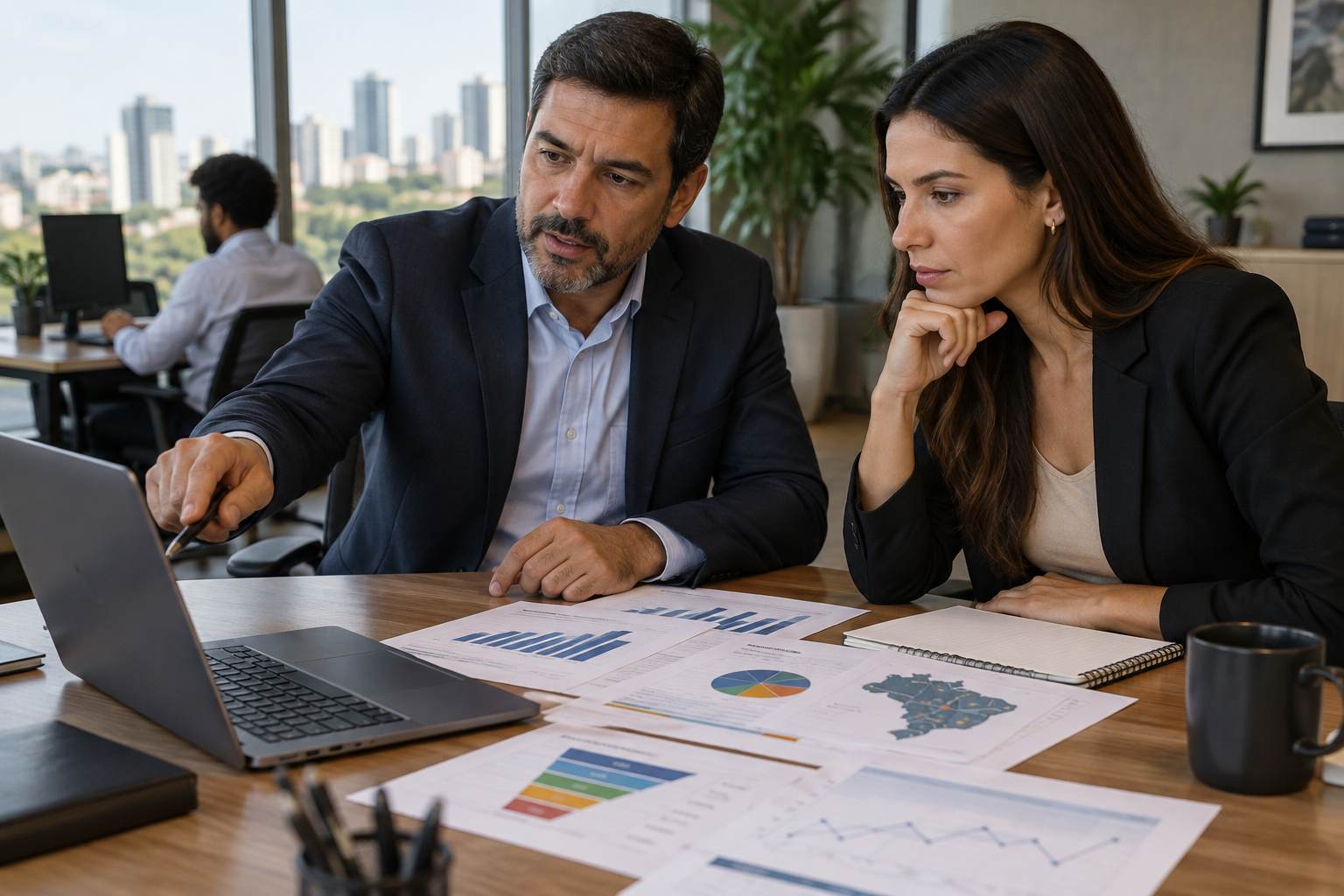 Gestores analisam dados para construir o perfil de cliente ideal B2B