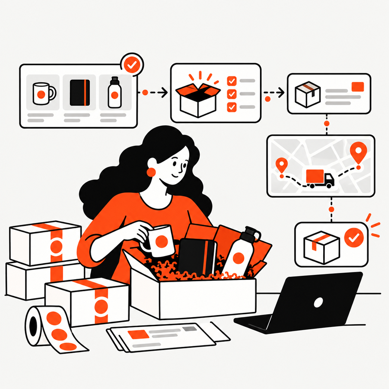Ilustração de envio de kits e brindes personalizados