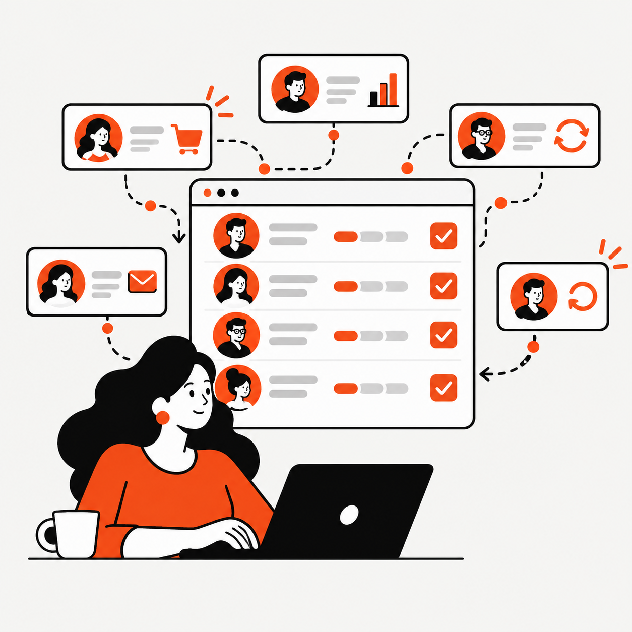 Ilustração de lista de clientes para relacionamento e CRM