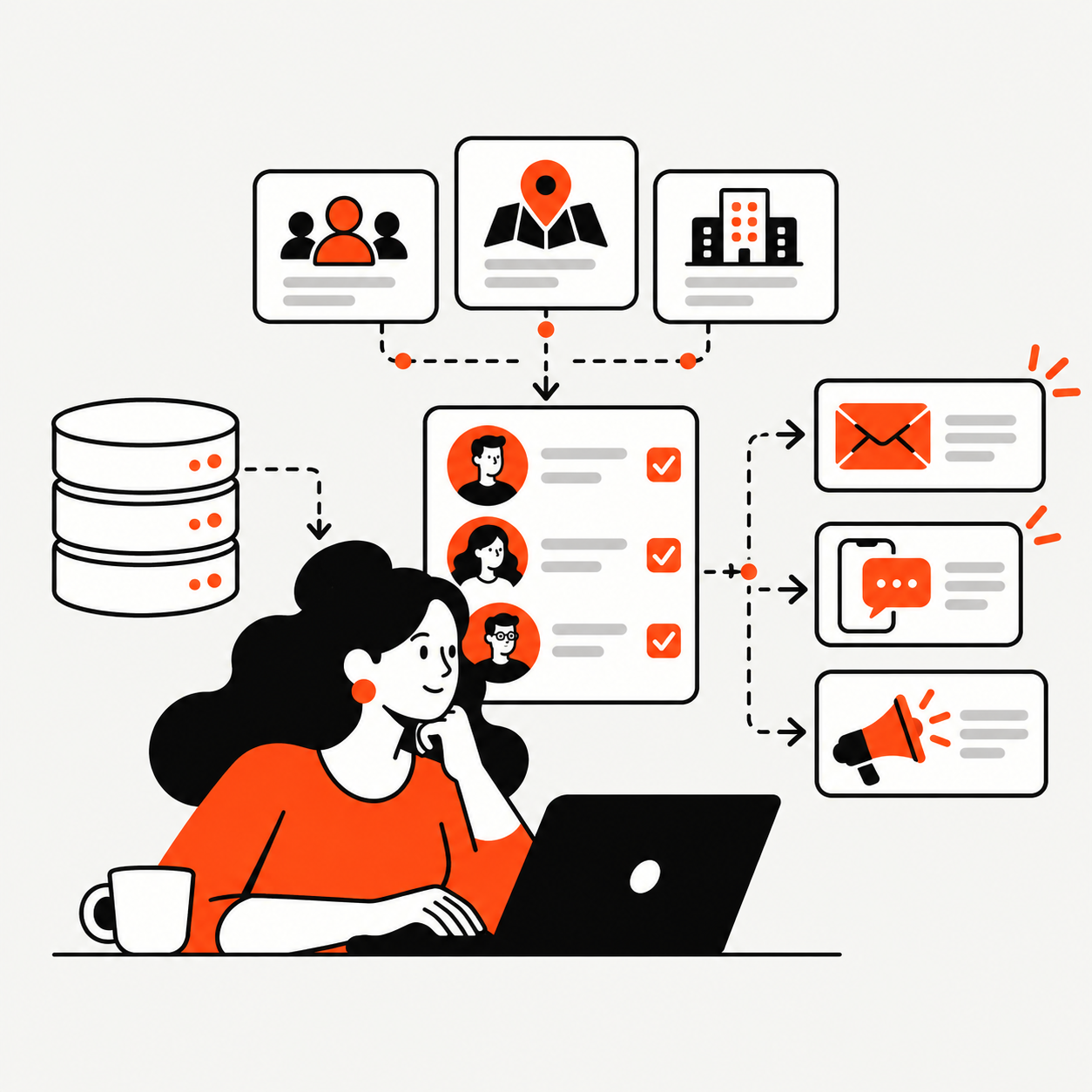 Ilustração de mailing segmentado para campanhas B2B